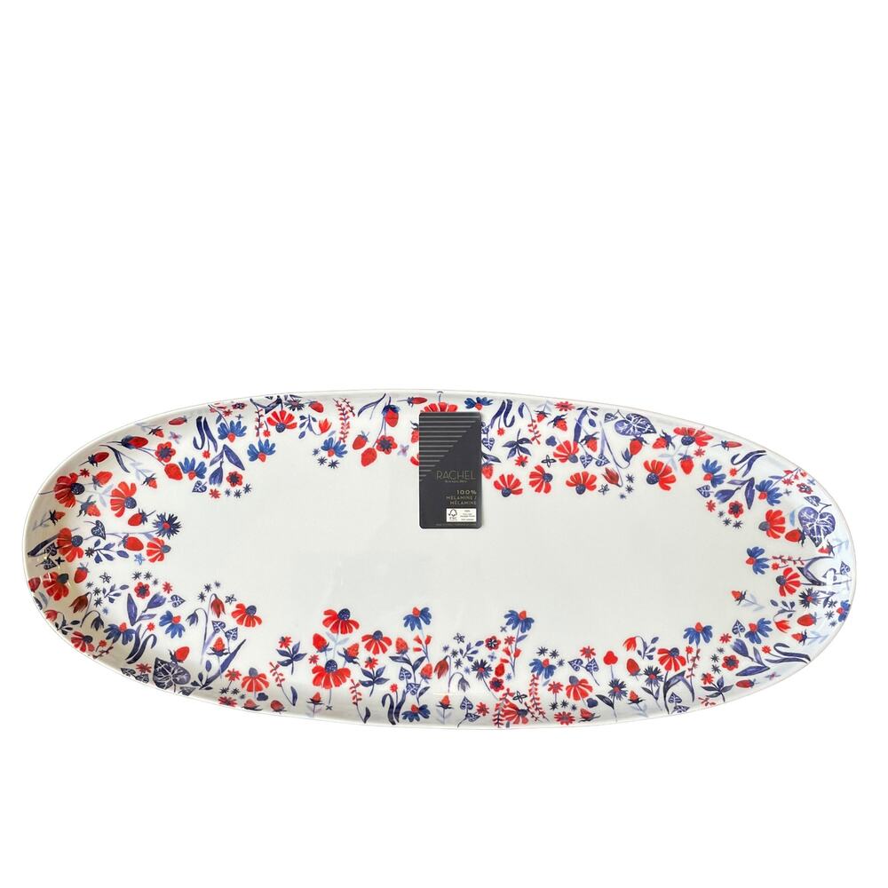 RACHEL ROY Patriotic Floral Melamine Serving Platter 19" Red|White|Blue NEW